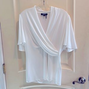 DKNY White Wrap-Style top, V-neck